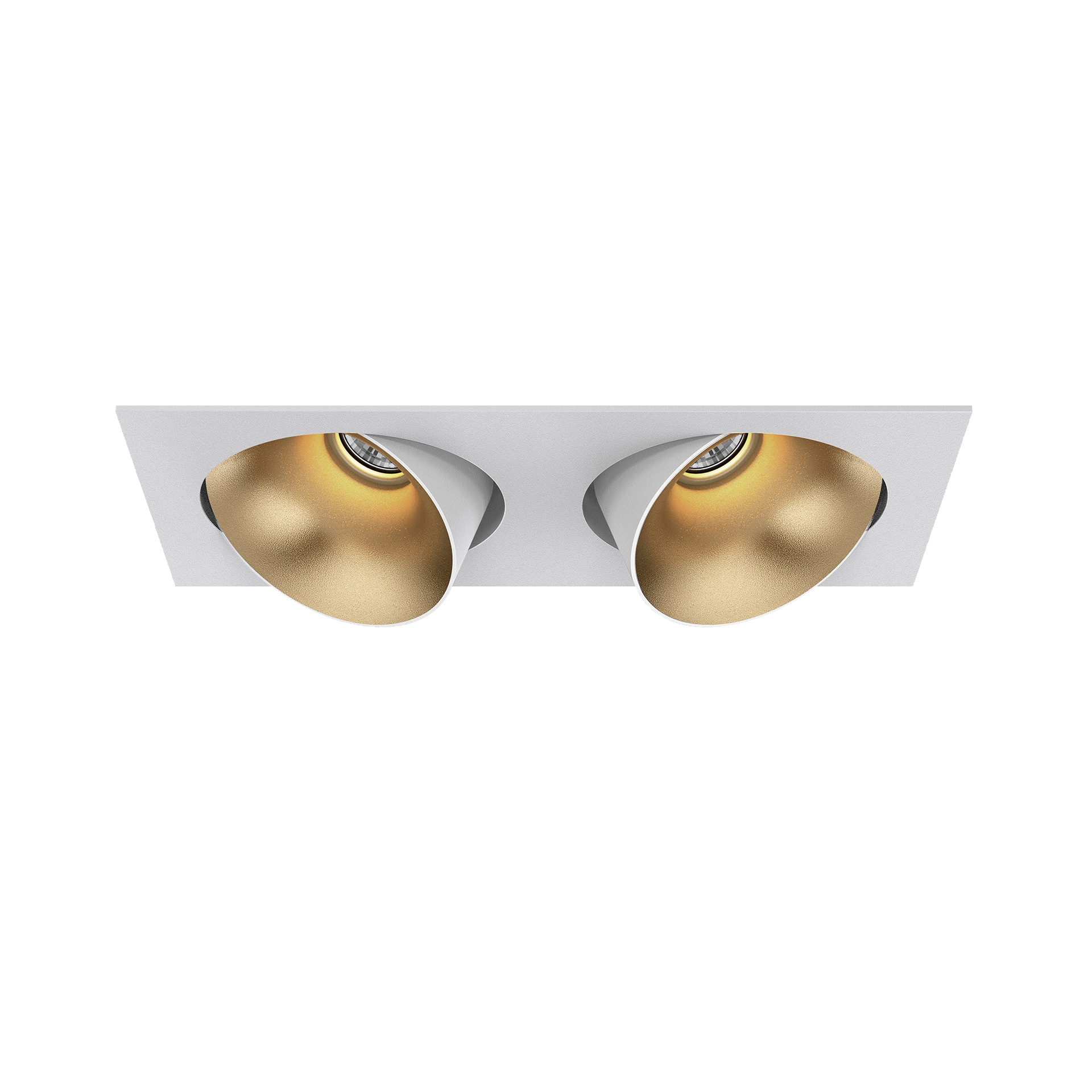 White version of the Dea Ceres M duo with golden reflector, an adjustable recessed luminaire designed by Karizma Luce.