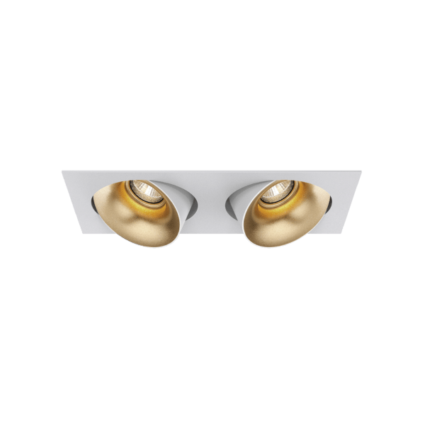 White version of the Dea Ceres S duo with golden reflector, an adjustable recessed luminaire designed by Karizma Luce.