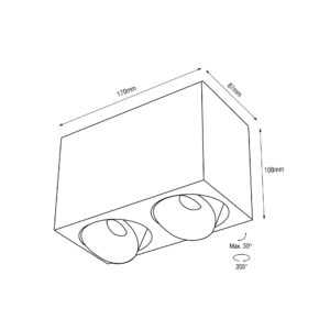 Technical drawing of the Dea Fauna S duo, a square surface-mounted luminaire, illustrating detailed dimensions and design specifications.