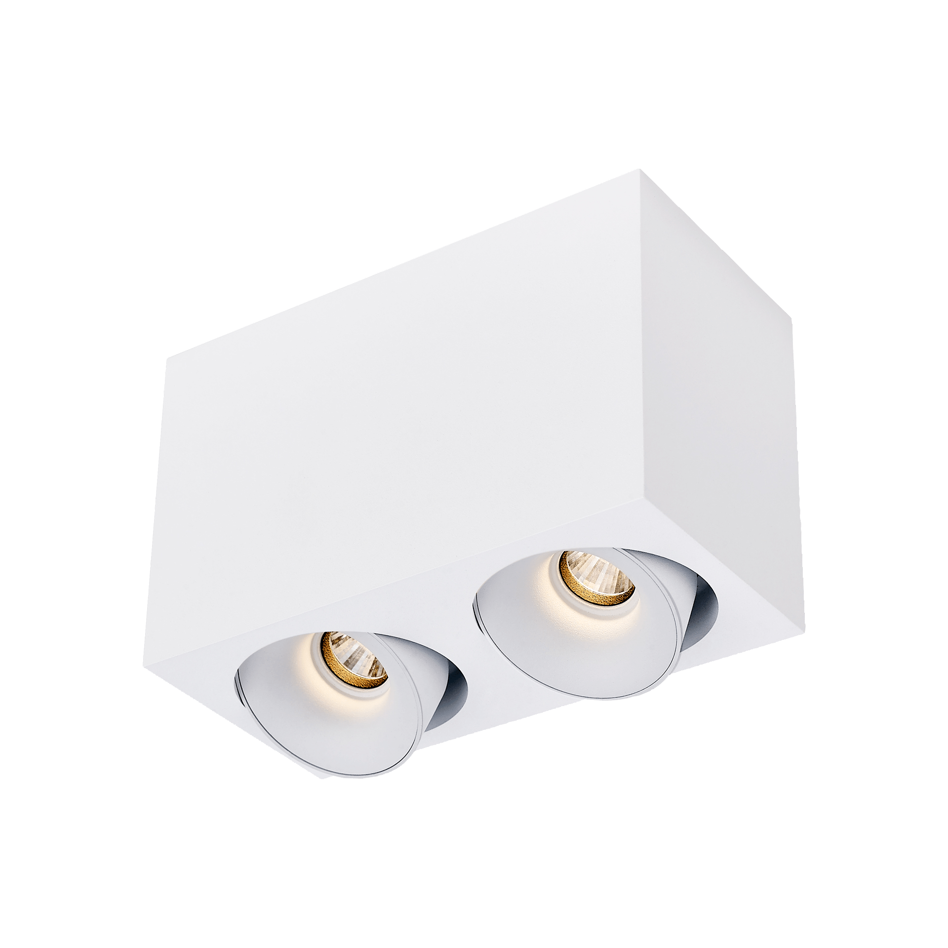 White version of the Dea Fauna S duo with white reflector, a square surface-mounted luminaire designed by Karizma Luce.