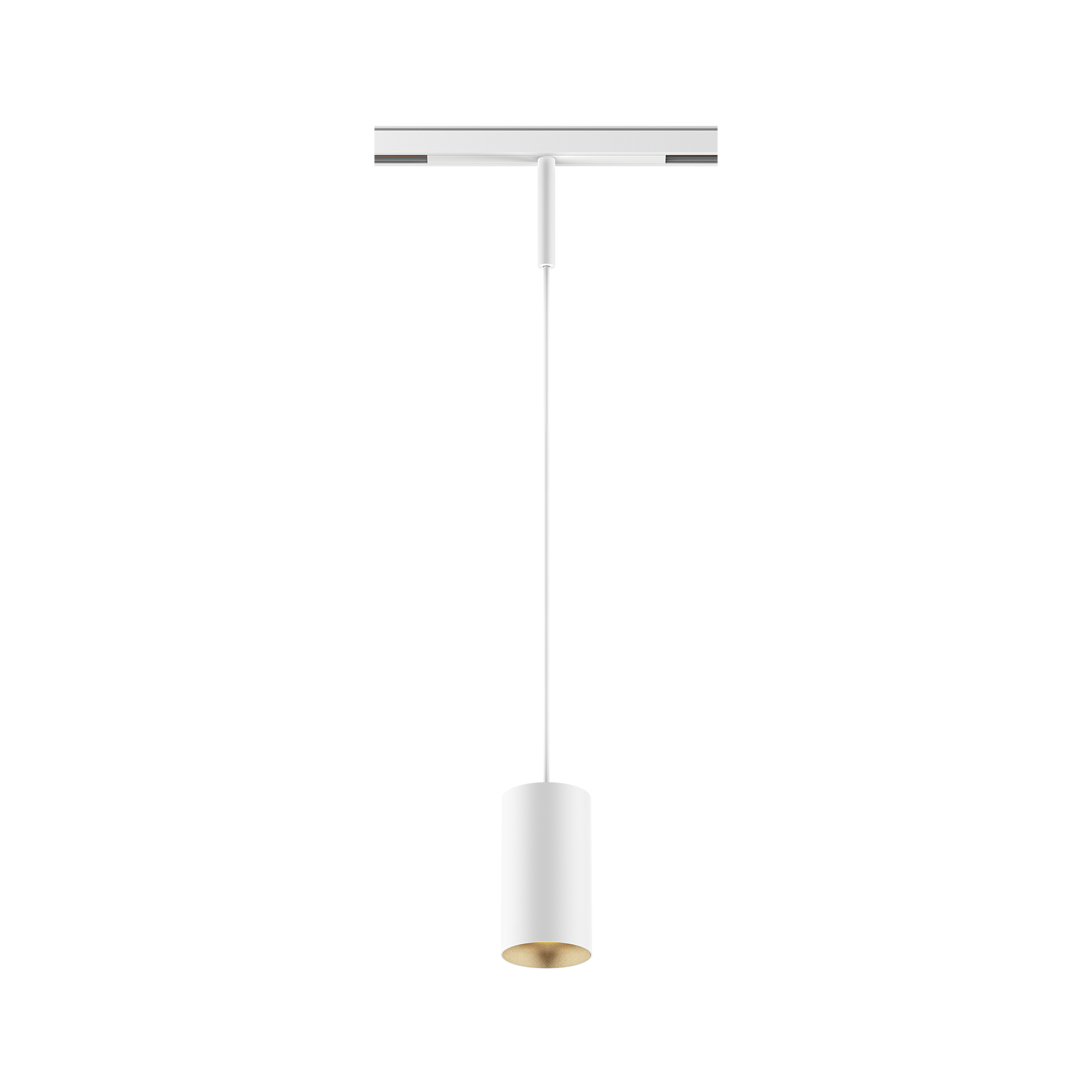 White version of the Dea Vesta-Q S with golden reflector, a 48V pendant luminaire designed by Karizma Luce.